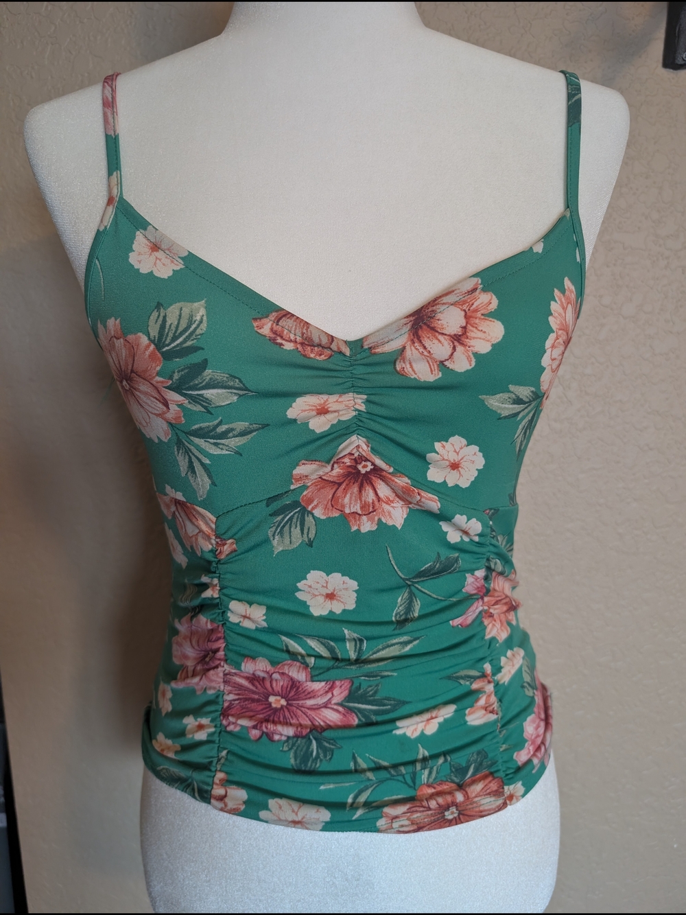 ⚡3/$20 Ambiance Teal Floral Ruched V-Neck Cami